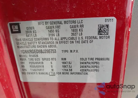 2011 Chevrolet Traverse 1Lt z USA, uszkodzony, nr VIN 1GNKRGED8BJ286753